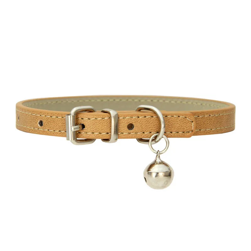 Solid Color Adjustable Faux Leather Cat Collar with Bell