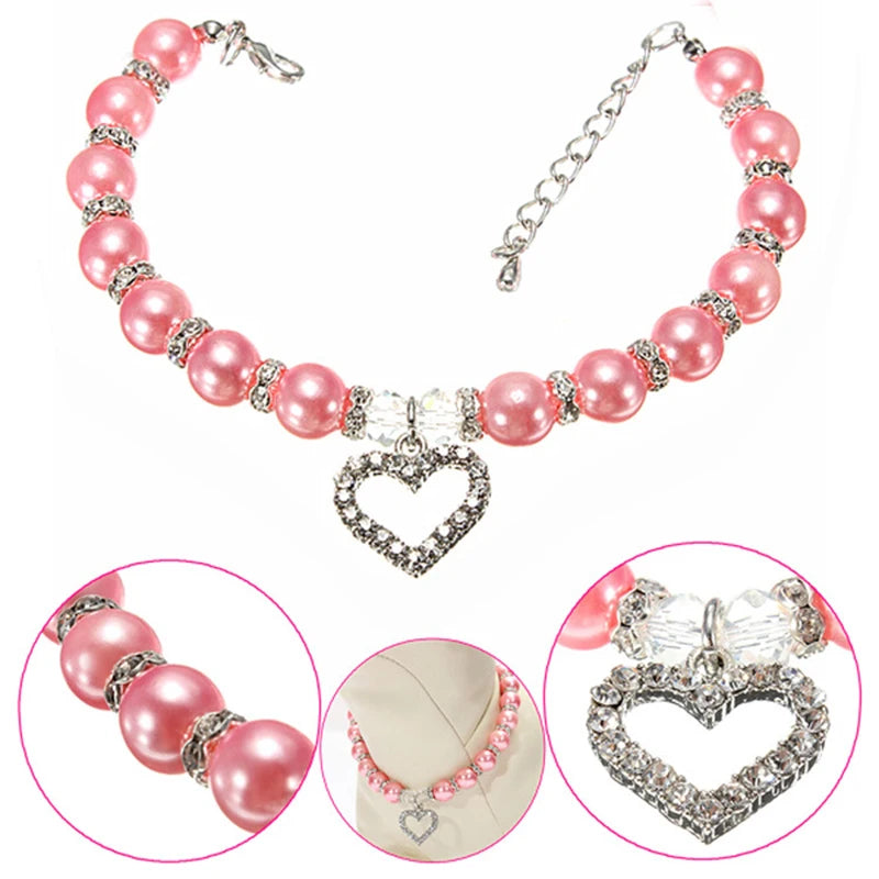 Fashion Necklace for Puppies Rhinestone Pearl Pet Collar