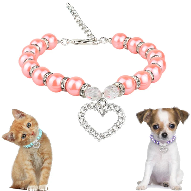 Fashion Necklace for Puppies Rhinestone Pearl Pet Collar