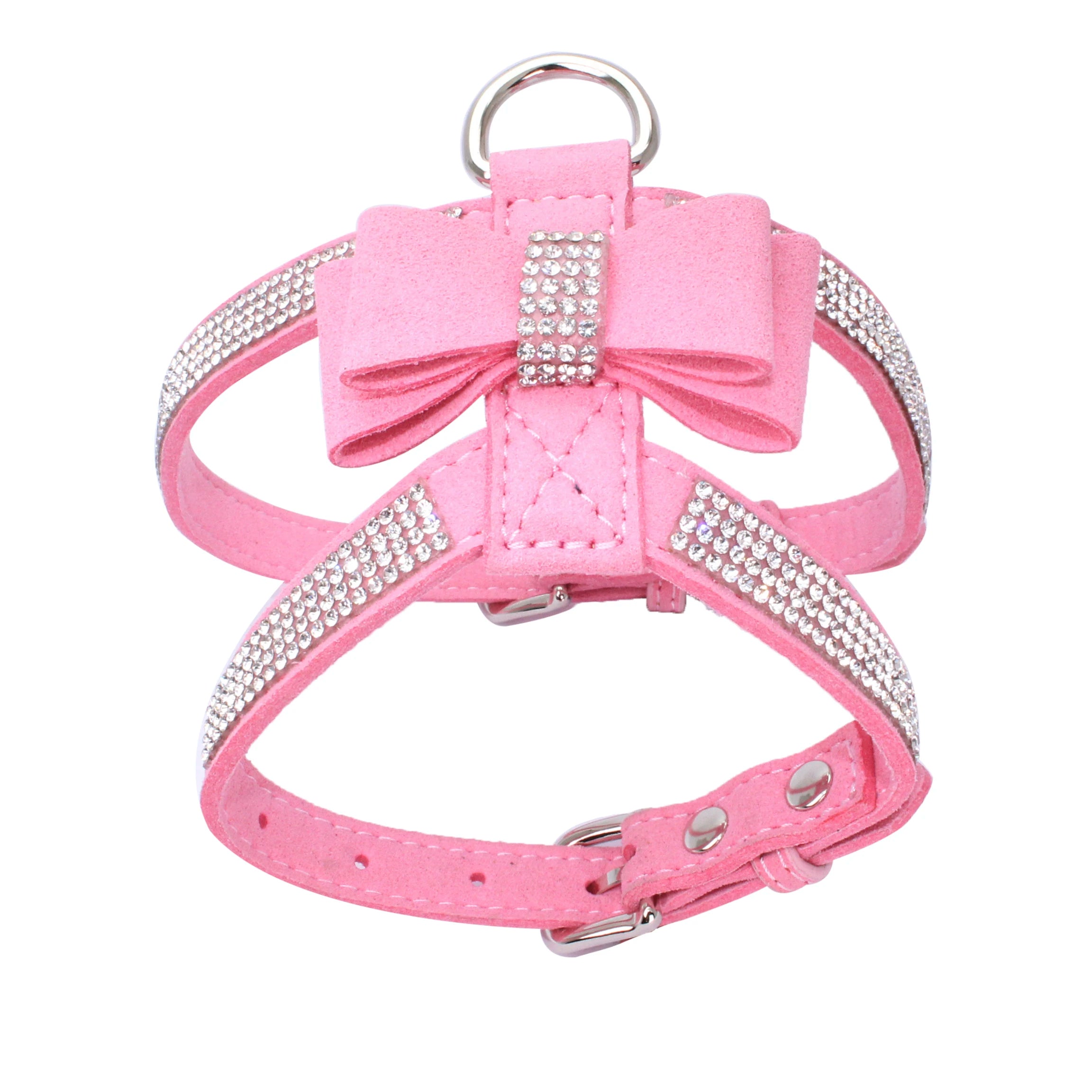 Pet Harness & Leash Rhinestone Bling, Adjustable Suede Bow Leather