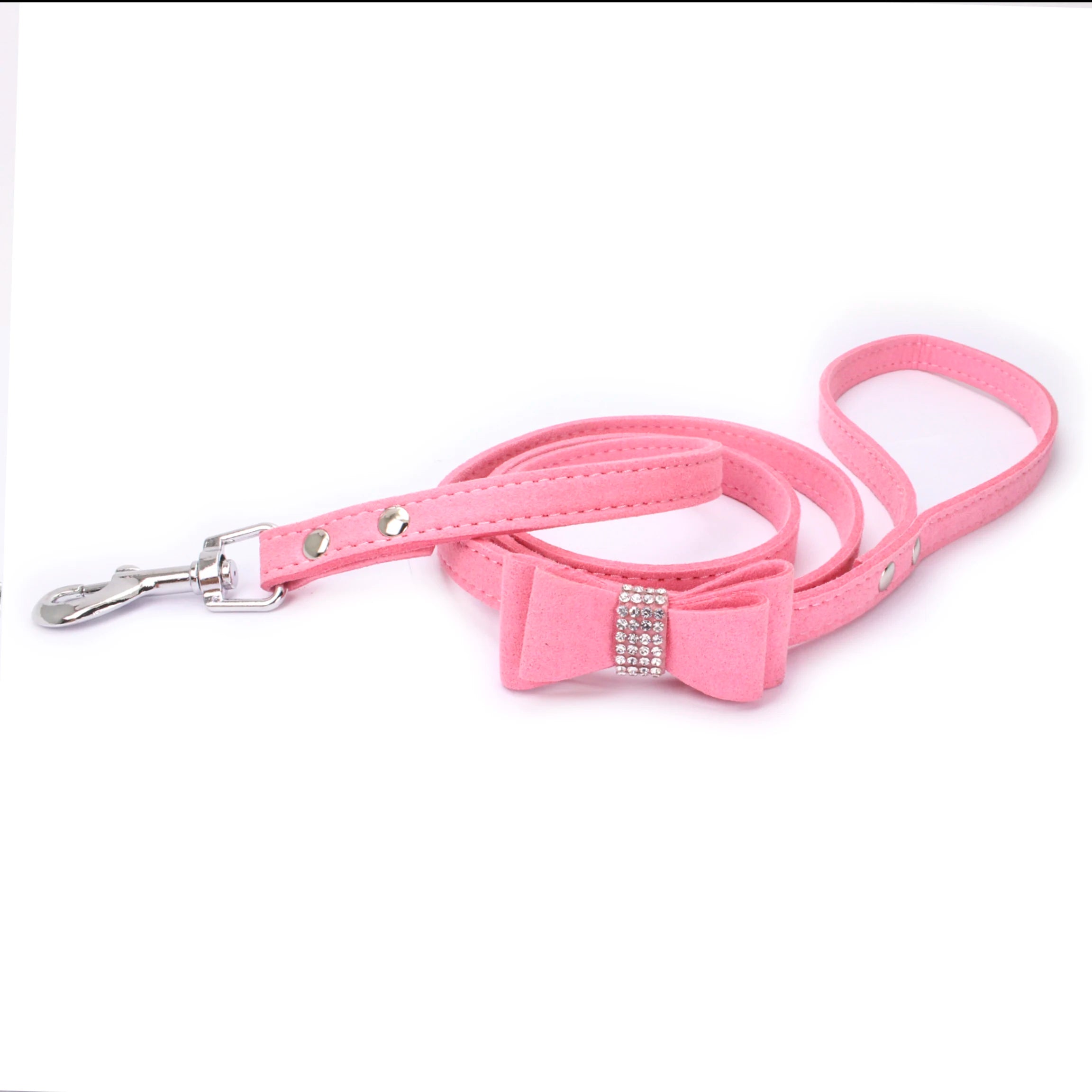 Pet Harness & Leash Rhinestone Bling, Adjustable Suede Bow Leather