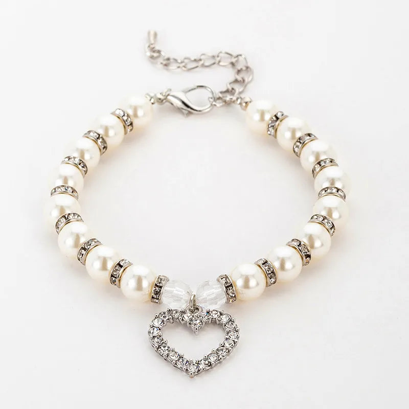 Fashion Necklace for Puppies Rhinestone Pearl Pet Collar