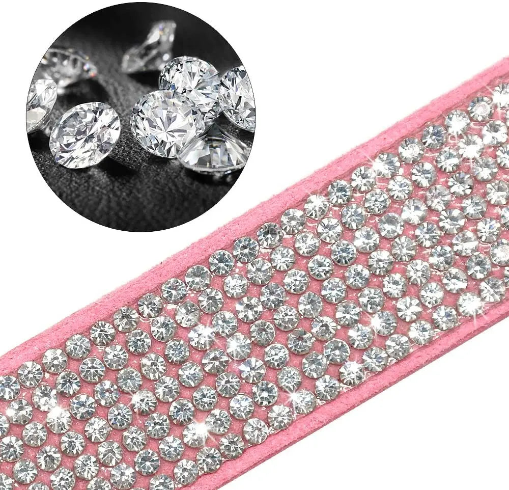 Pet Harness & Leash Rhinestone Bling, Adjustable Suede Bow Leather