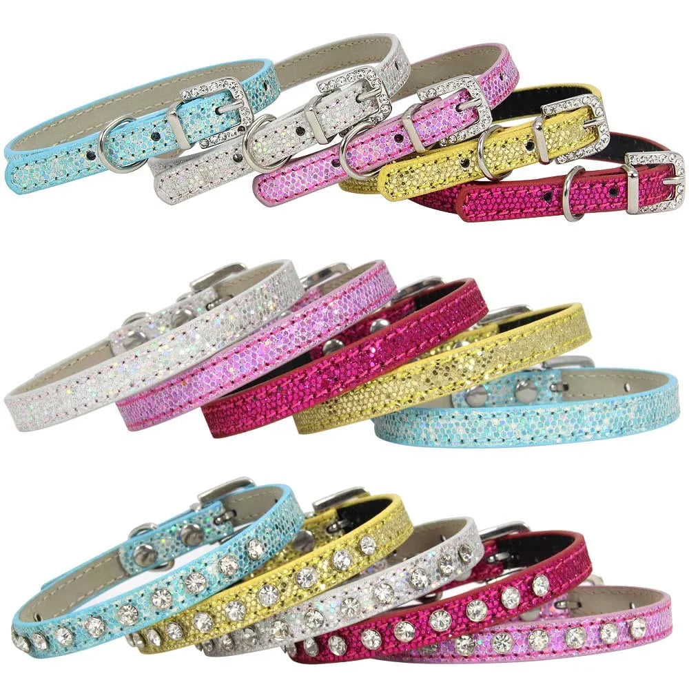 Rhinestone Rivet Bling PU Leather Pet Collar
