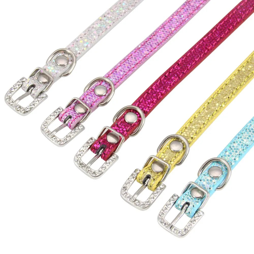 Rhinestone Rivet Bling PU Leather Pet Collar