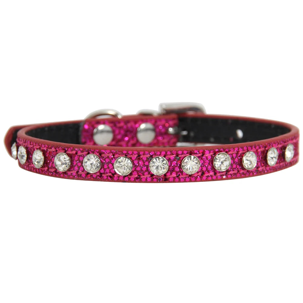 Rhinestone Rivet Bling PU Leather Pet Collar