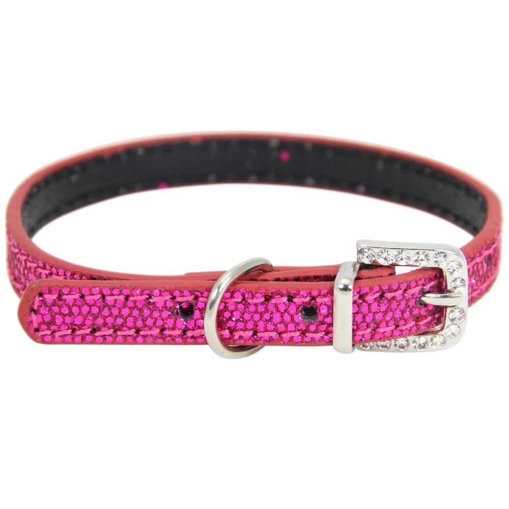 Rhinestone Rivet Bling PU Leather Pet Collar