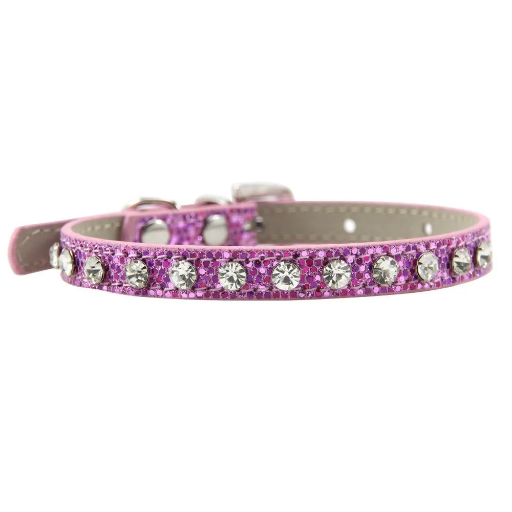 Rhinestone Rivet Bling PU Leather Pet Collar