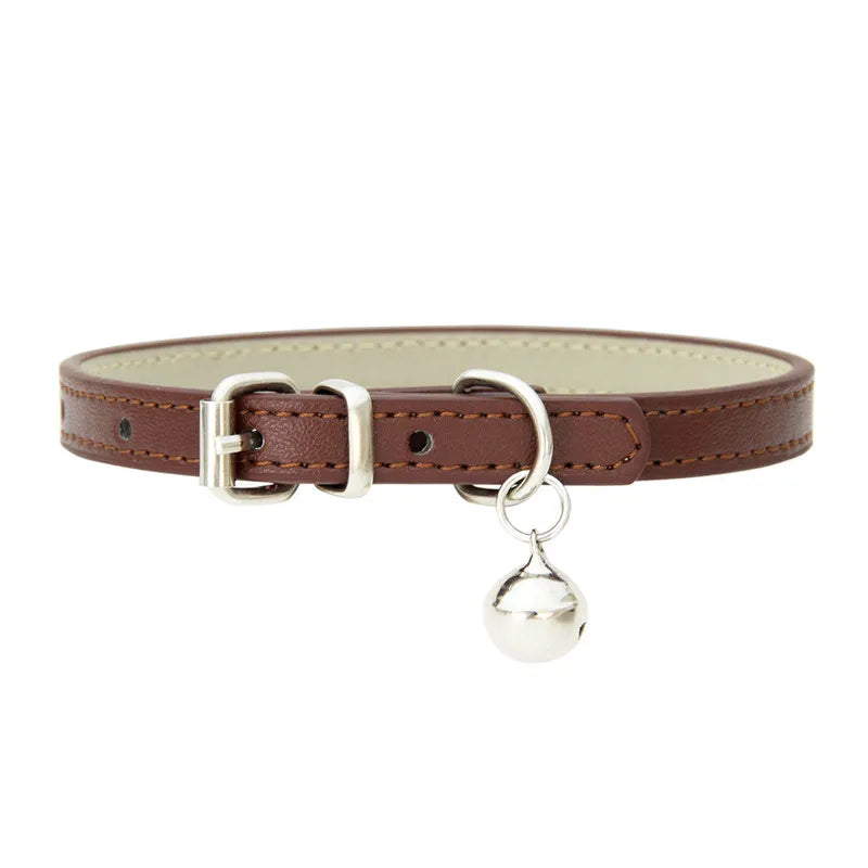 Solid Color Adjustable Faux Leather Cat Collar with Bell