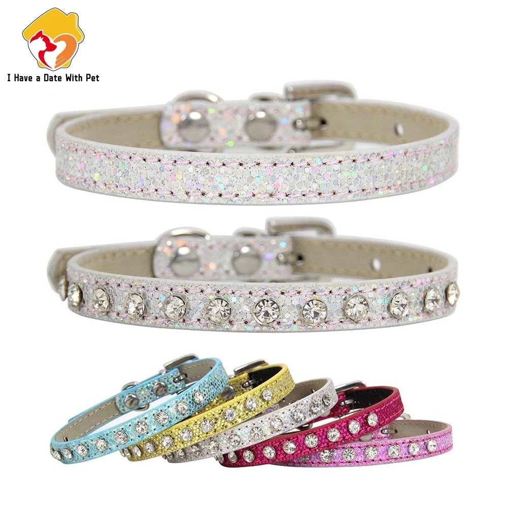 Rhinestone Rivet Bling PU Leather Pet Collar