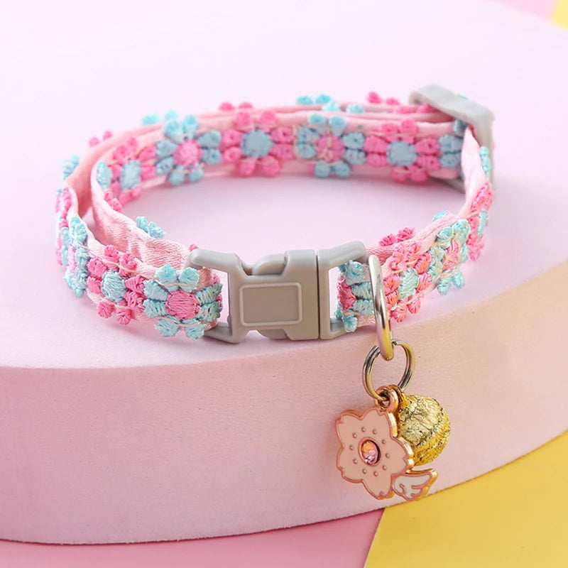 Colorful Pet Collar with Bell Adjustable Cartoon Print for Dogs & Cats