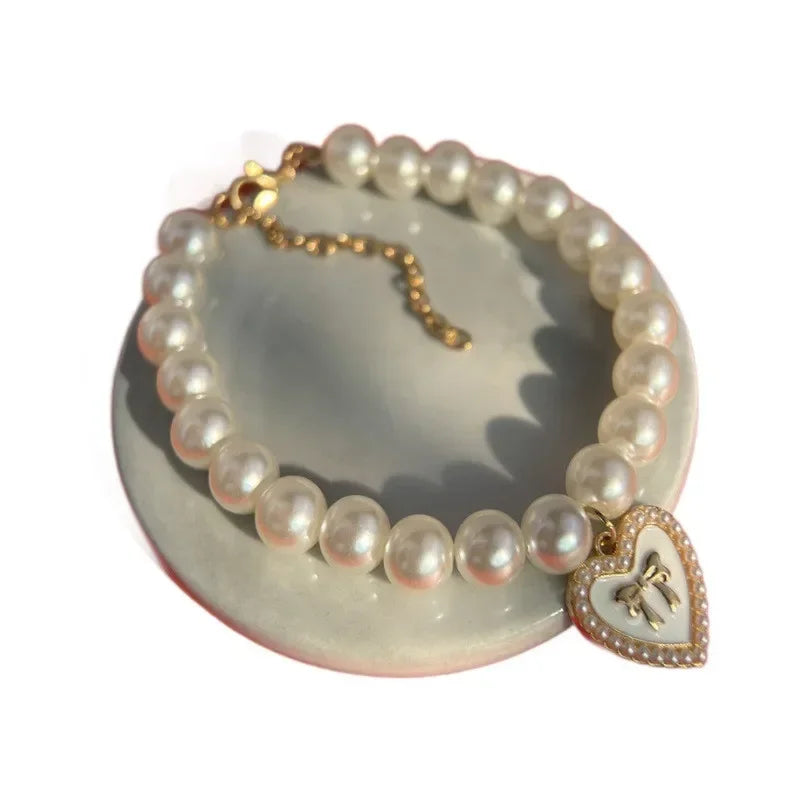Cute Cat & Puppy Necklace for Weddings and Special Occasions Pearl Bow Pet Collar