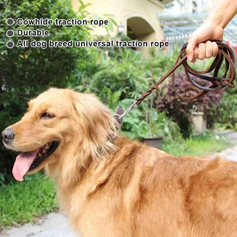 Genuine Leather Dog Leash Braided Training Lead for Medium & Large Pets