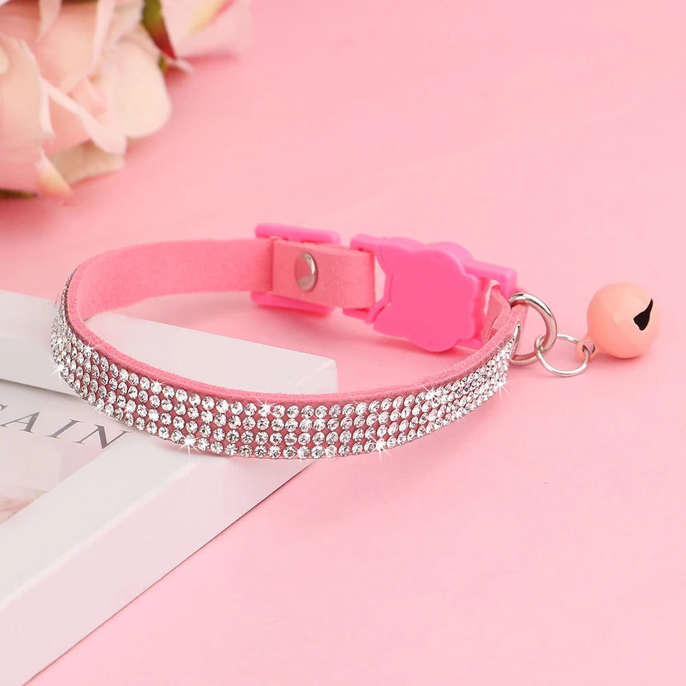 Rhinestones Adjustable Soft Suede Leather Cat Collar