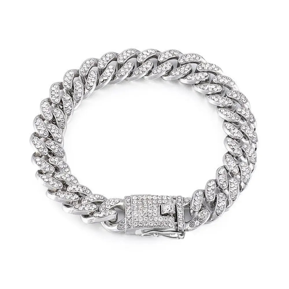 Heavy Metal Fashion Rhinestone Dog Chain Collar