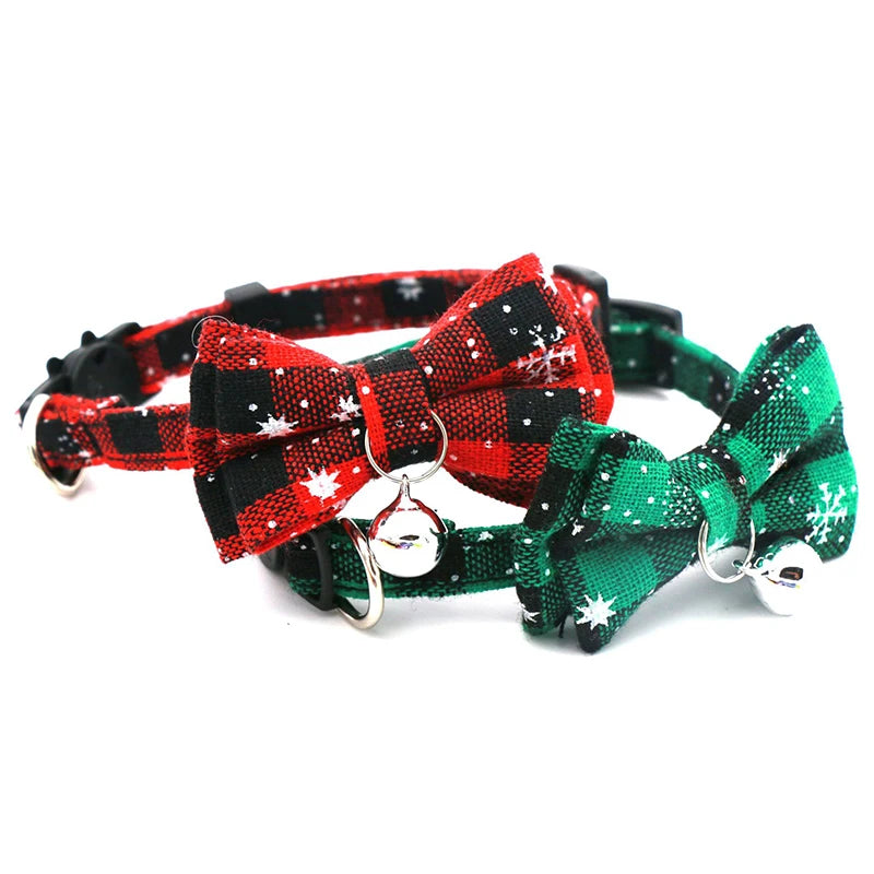 Festive Detachable Christmas Bow Pet Collar