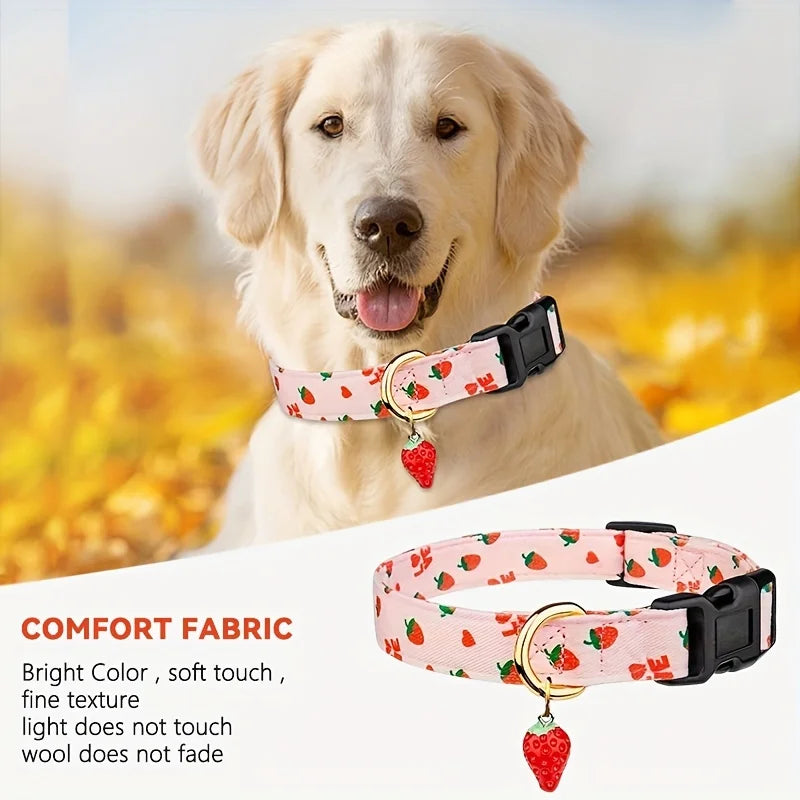 Adjustable Buckle Fruit Print Polyester Dog Collar Set