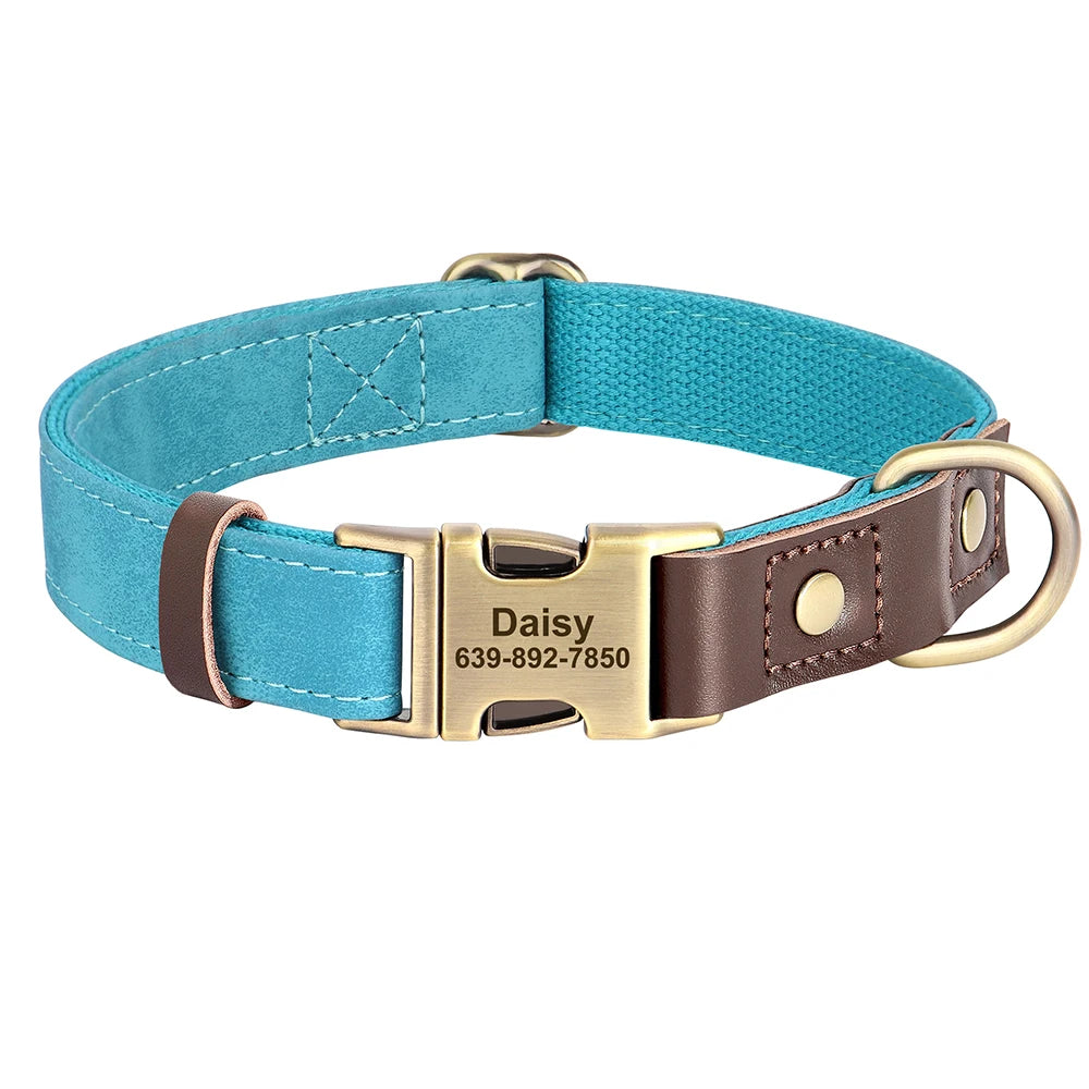 Engraved Pet ID Tag Customized PU Leather Dog Collar