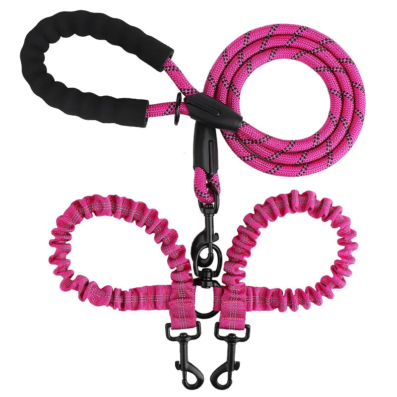 Reflective Shock-Absorbing Elastic Bungee Double Dog Leash