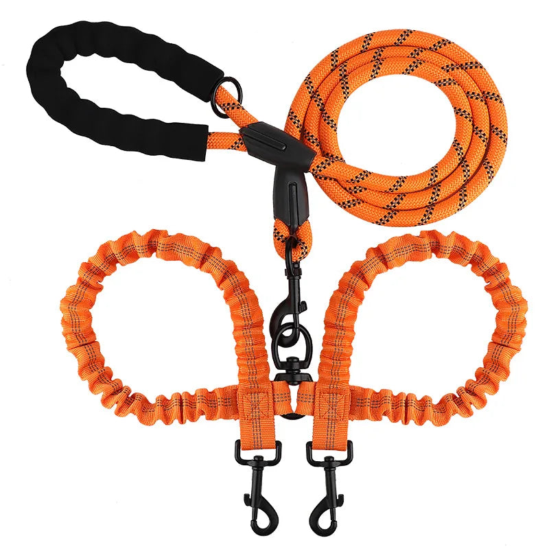 Reflective Shock-Absorbing Elastic Bungee Double Dog Leash