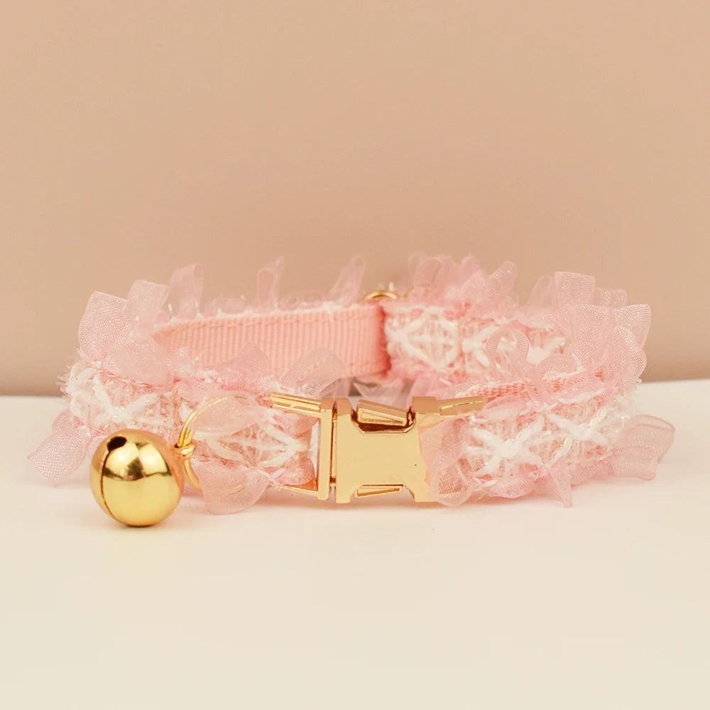 Personalized Lace Bell Adjustable Soft Pet Collar