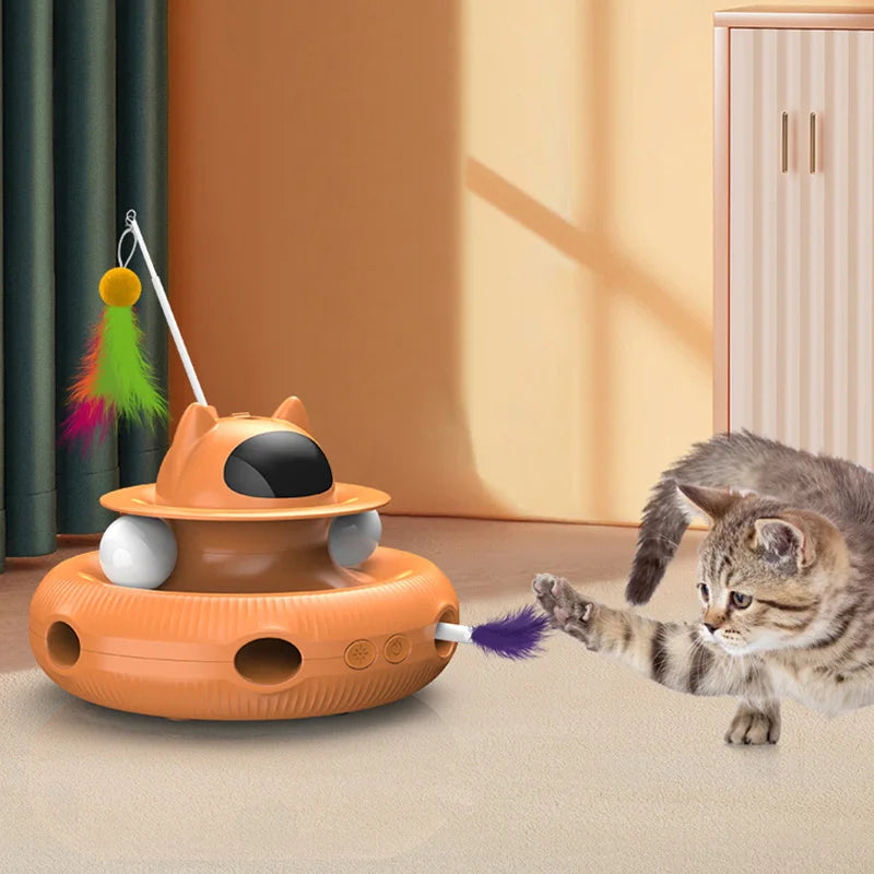 4-in-1 Smart Interactive Cat Toy USB Rechargeable Teaser & Turntable Trainer