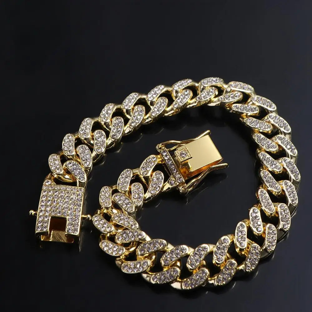 Heavy Metal Fashion Rhinestone Dog Chain Collar