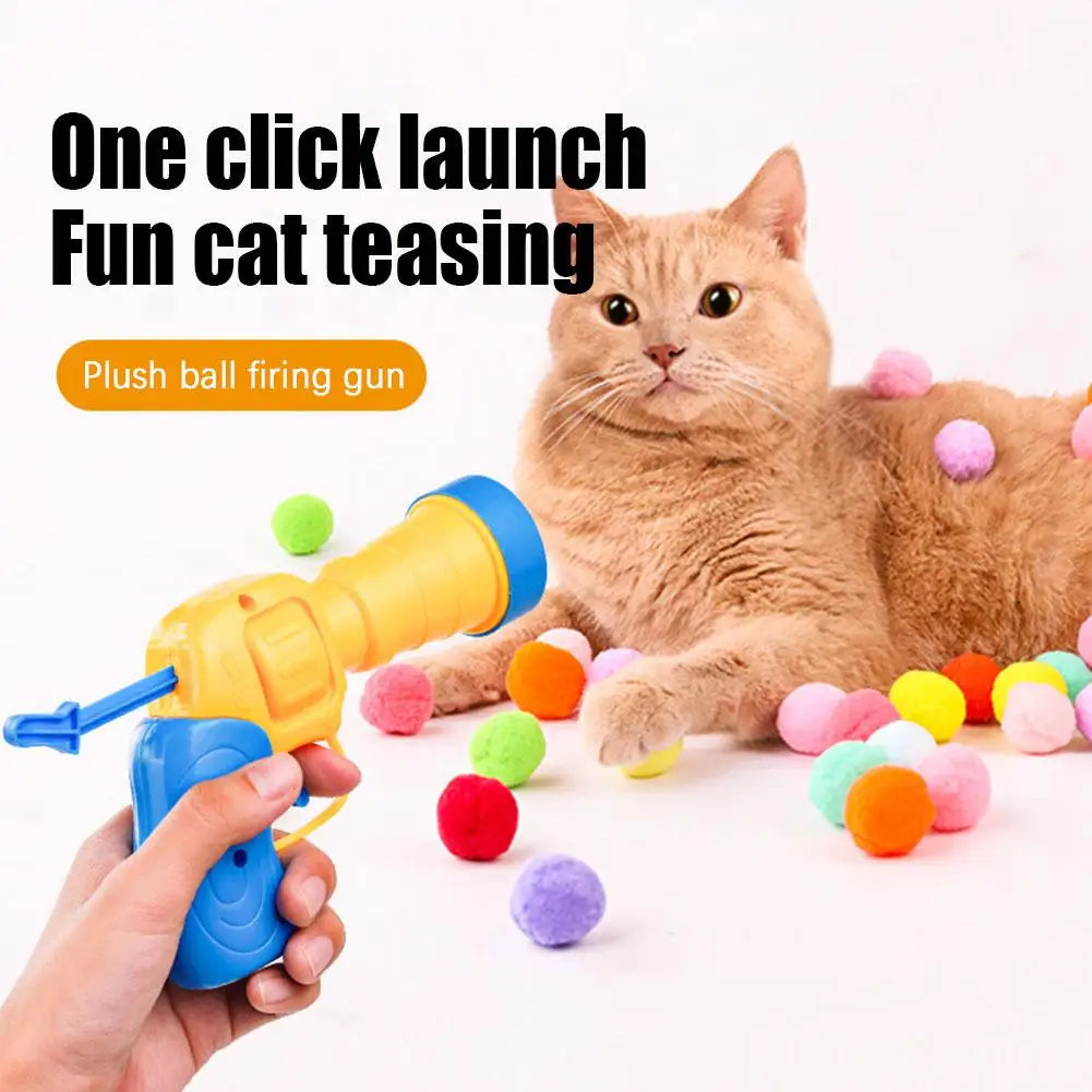 Mini Gun Cat Toy Launch Plush Balls for Interactive Play