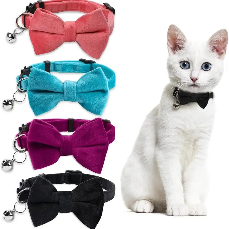 Adjustable Pet Collar with Bell & Bowknot Safety Buckle for Small Dogs & Cats