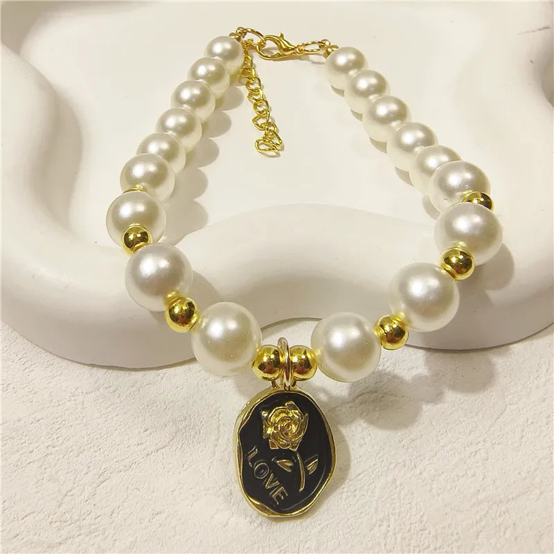 Rose Flower Adjustable Pearl Cat Collar