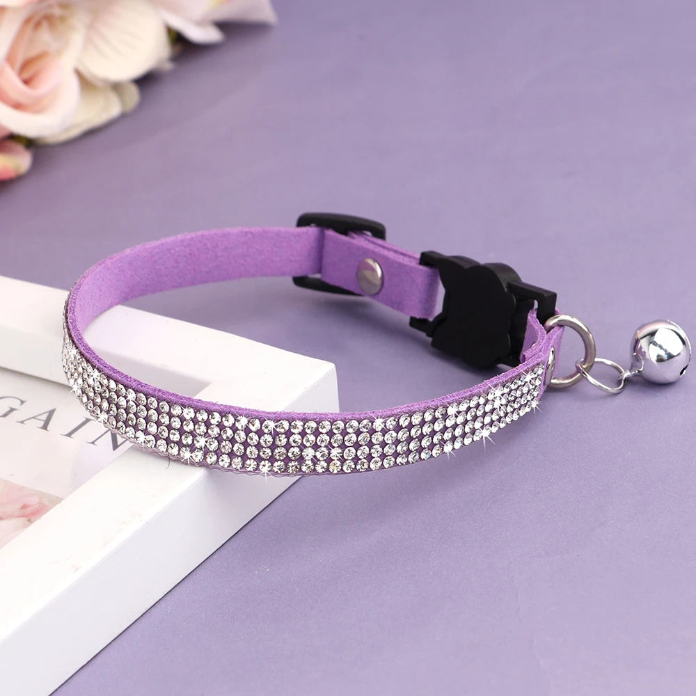 Rhinestones Adjustable Soft Suede Leather Cat Collar