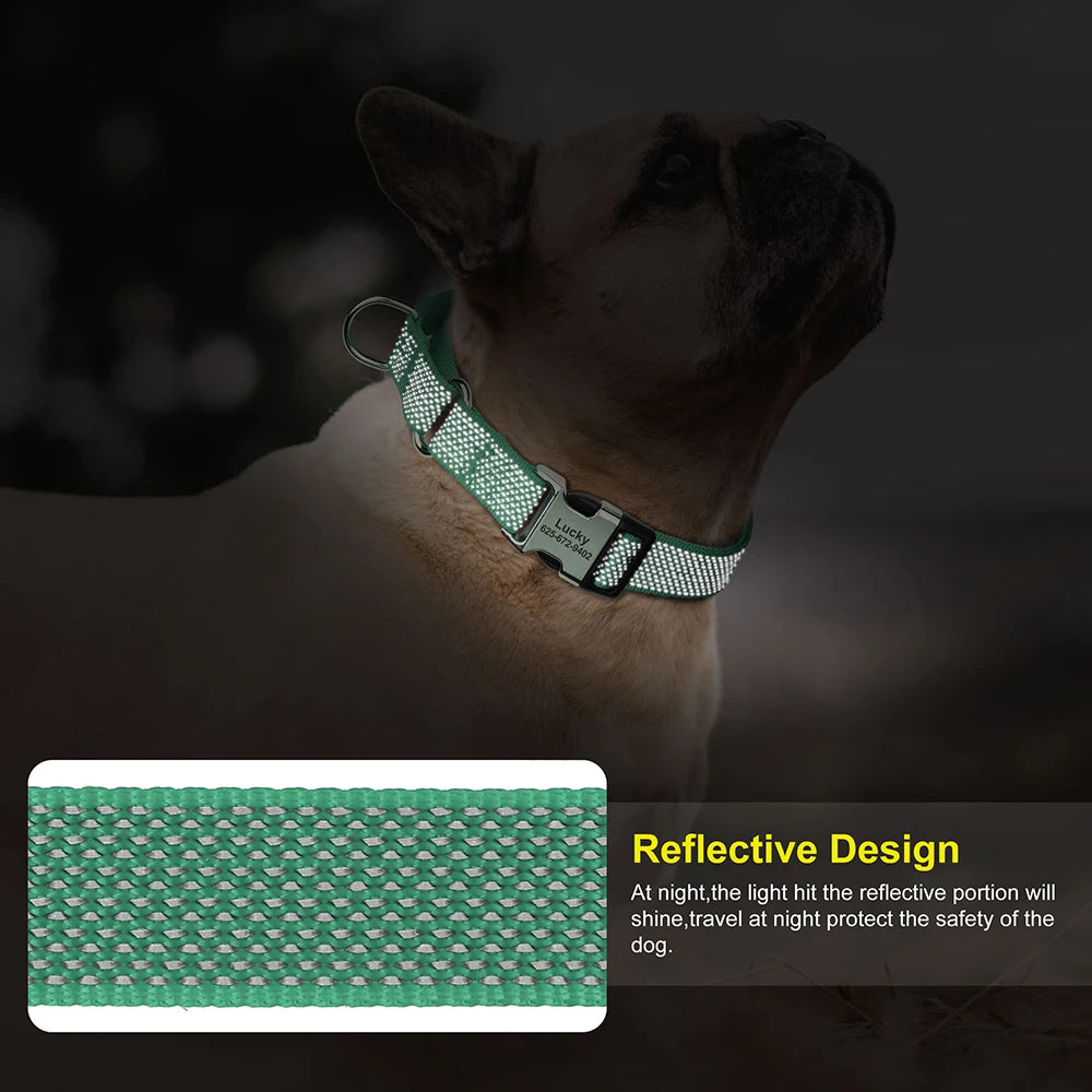 Engraved Metal Custom Reflective Martingale Dog Collar