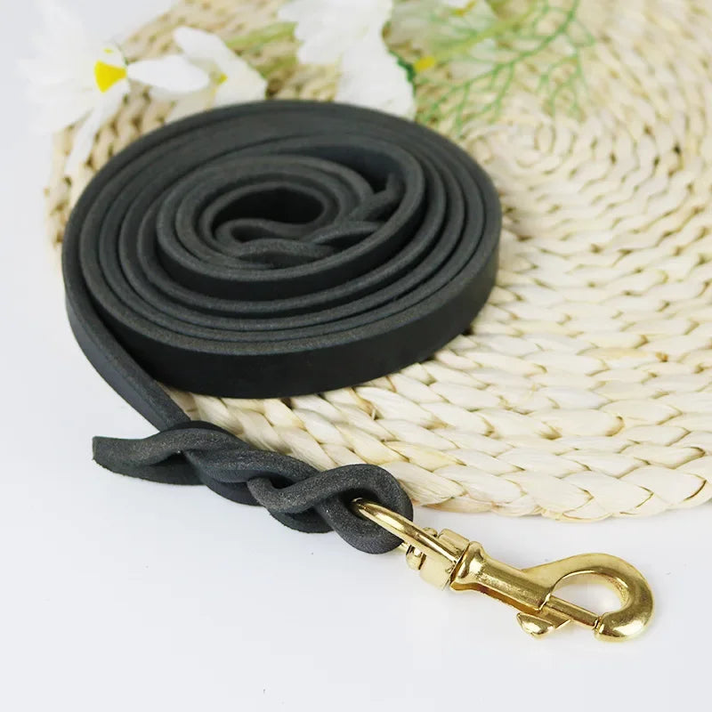 Braided Long Training Genuine Leather Dog Leash