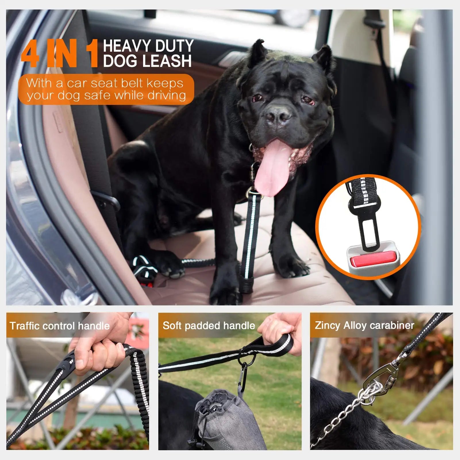 Multifunction Comfort Lead Double Handle Reflective Dog Leash