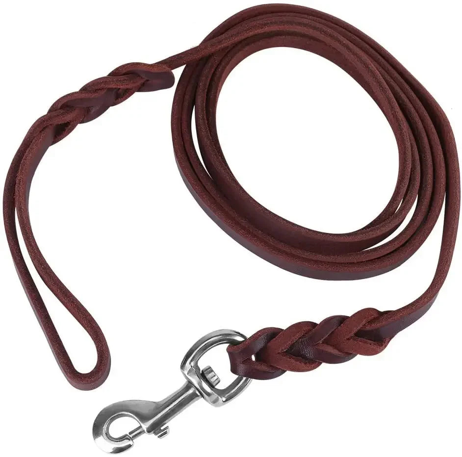 Braided Long Training Genuine Leather Dog Leash
