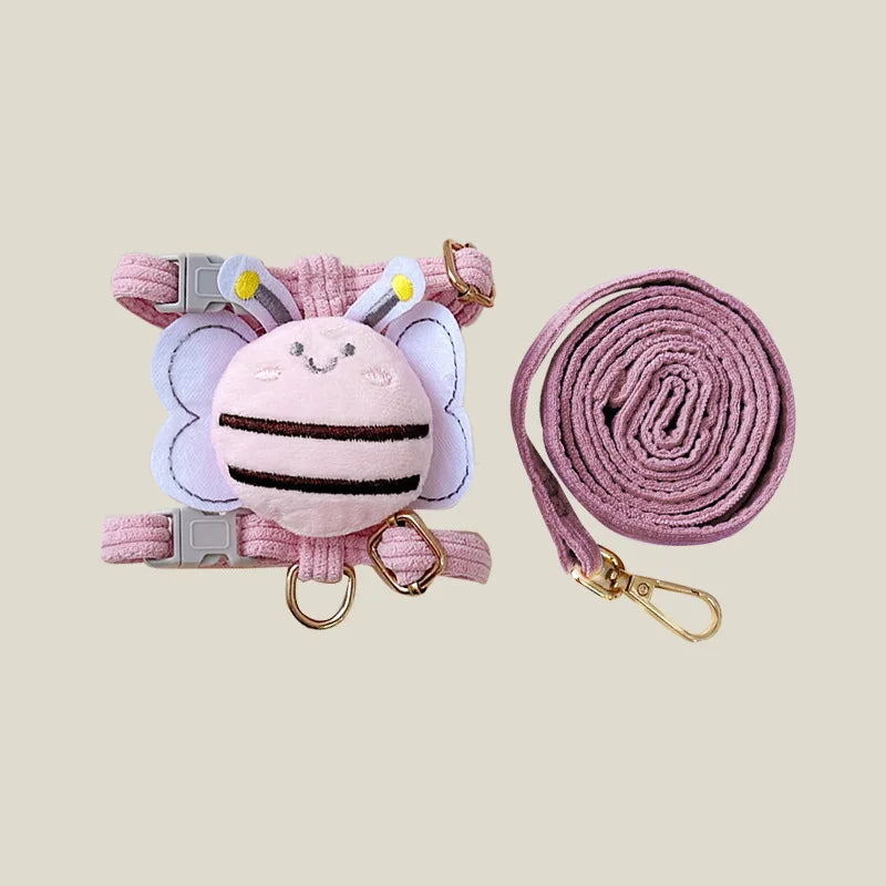 Cat & Small Dog Harness Set Cute Bee Outfit with Leash