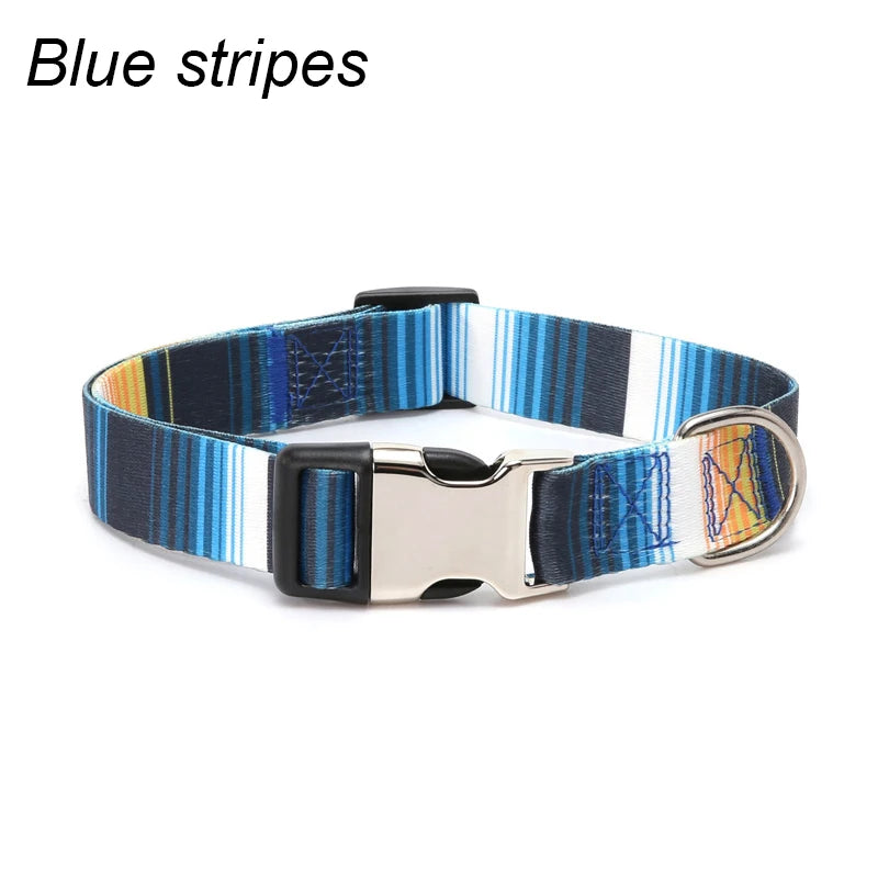 Forest Pattern & National Style Stripes Adjustable Nylon Dog Collar