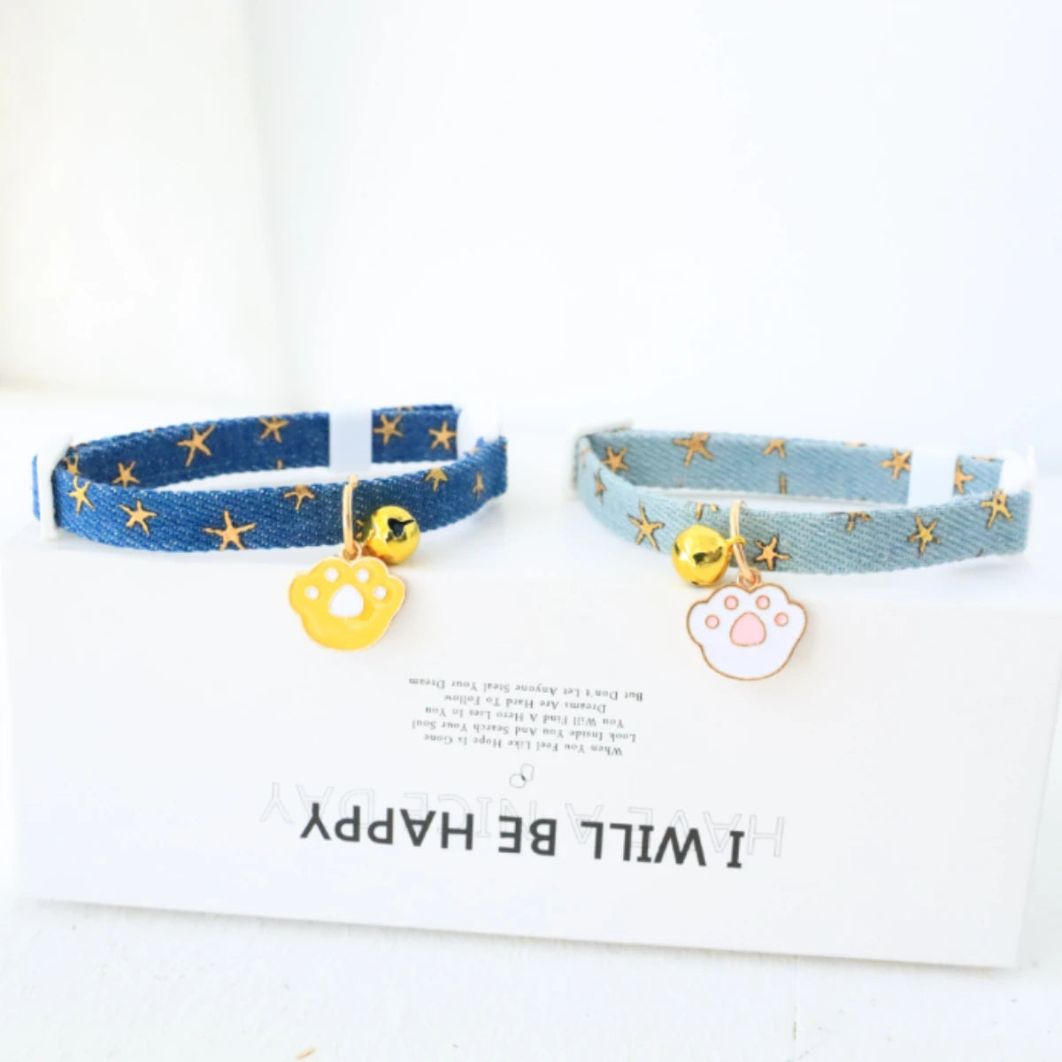 Cute Denim Pet Collar With Bell & Safety Buckle for Cats & Dogs