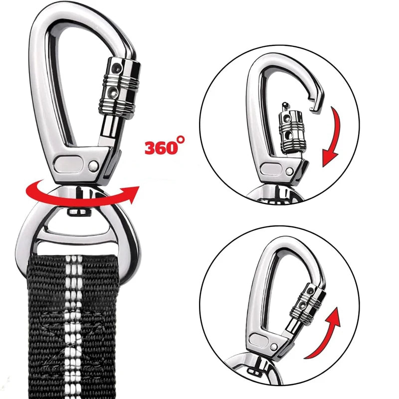 Shock Absorbing Multi-Functional Reflective Retractable Dog Leash
