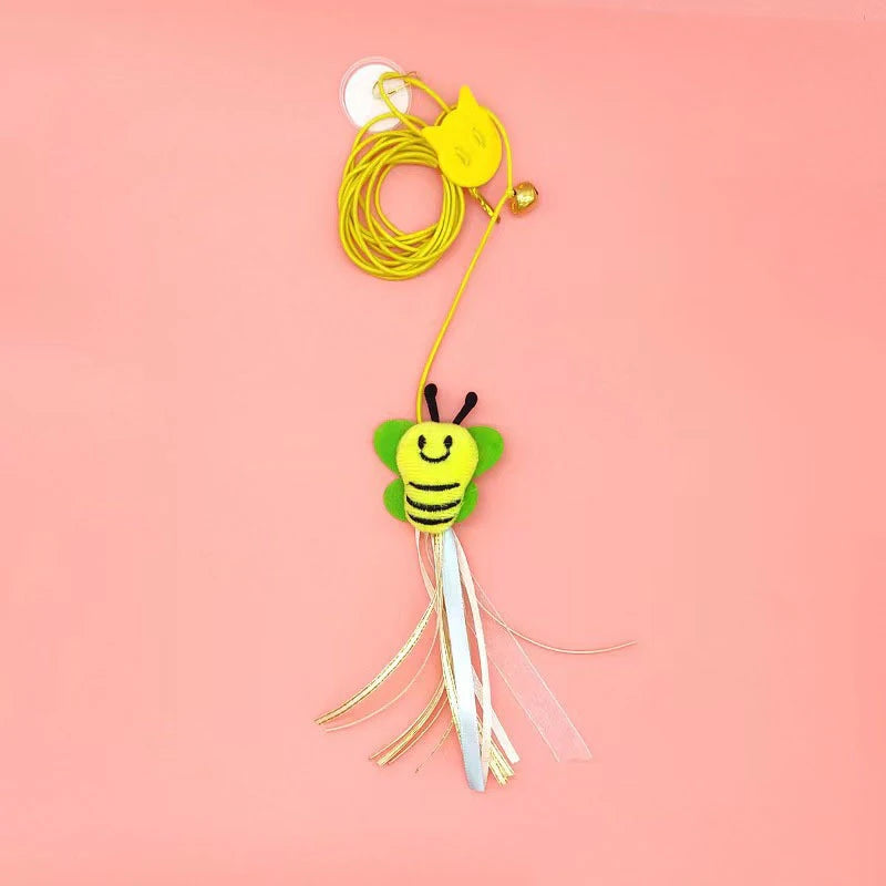 Hanging Cat Teasing Stick Dragonfly Feather Toy with Bell & Elastic Rope