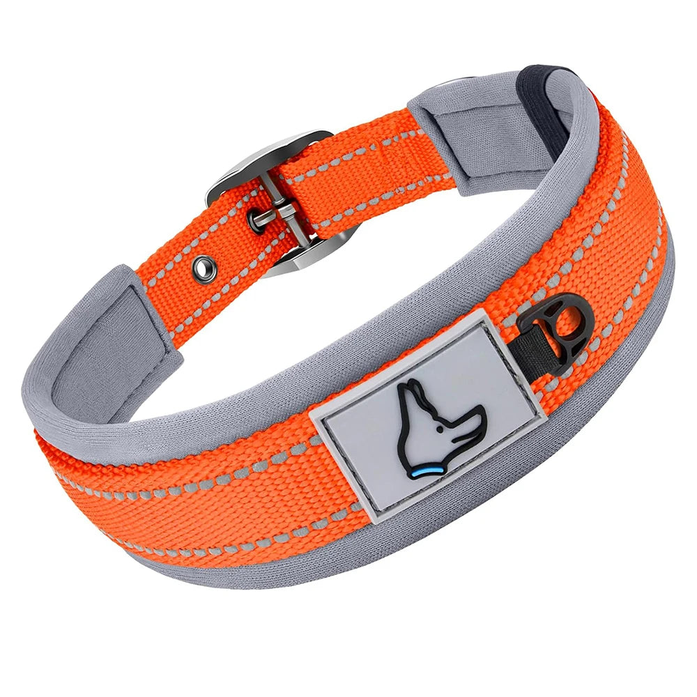 Adjustable Heavy-Duty Nylon Neoprene Padded Reflective Dog Collar