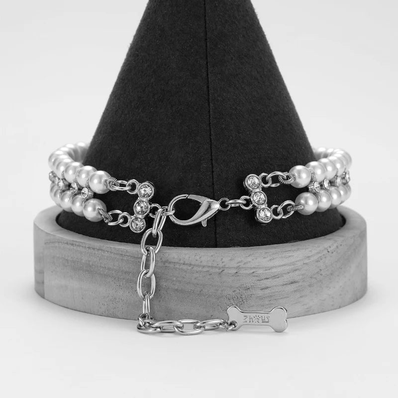 Luxury Pearl Pet Necklace Rhinestone Collar for Cats