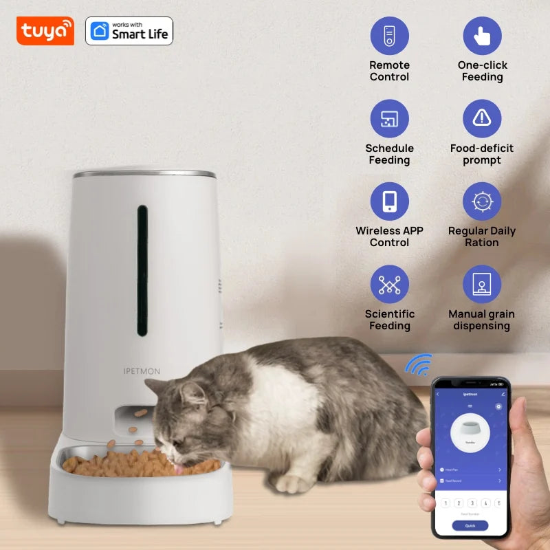 Wi-Fi 4L Pet Feeder APP Control, Stainless Steel Bowls, Low Food Alarm