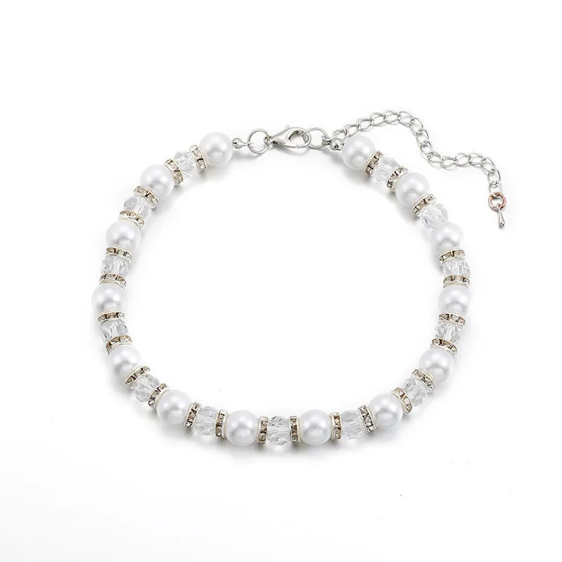 Adjustable Necklace Rhinestone & Imitation Pearl Pet Collar