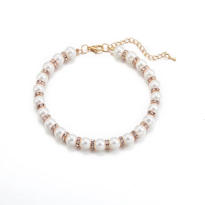 Adjustable Necklace Rhinestone & Imitation Pearl Pet Collar