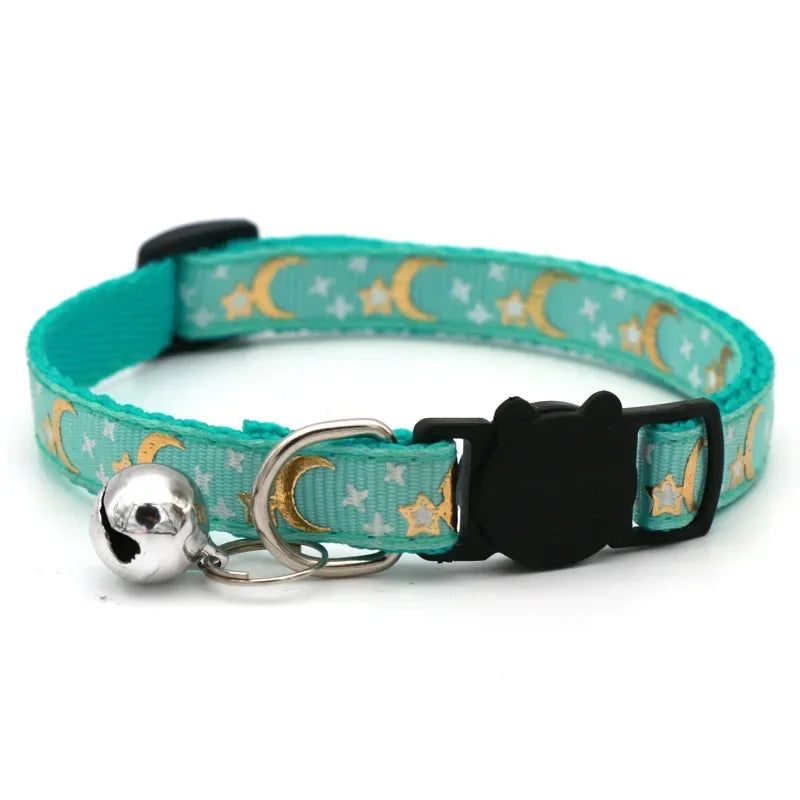 Safety Buckle Reflective Gold Star & Moon Pet Collar