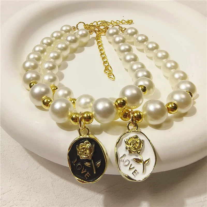 Rose Flower Adjustable Pearl Cat Collar