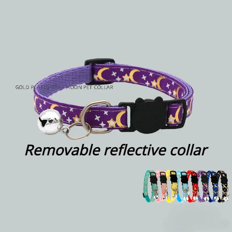 Safety Buckle Reflective Gold Star & Moon Pet Collar