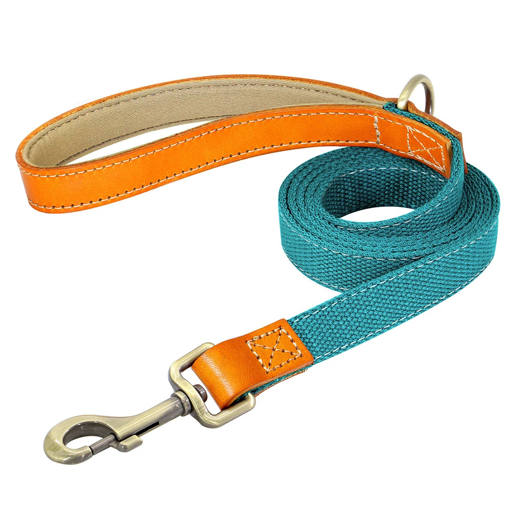 PU Leather Handle Lead 150cm Durable Nylon Dog Leash