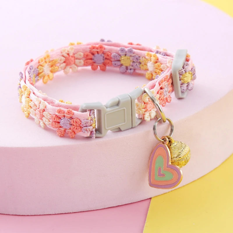 Colorful Pet Collar with Bell Adjustable Cartoon Print for Dogs & Cats